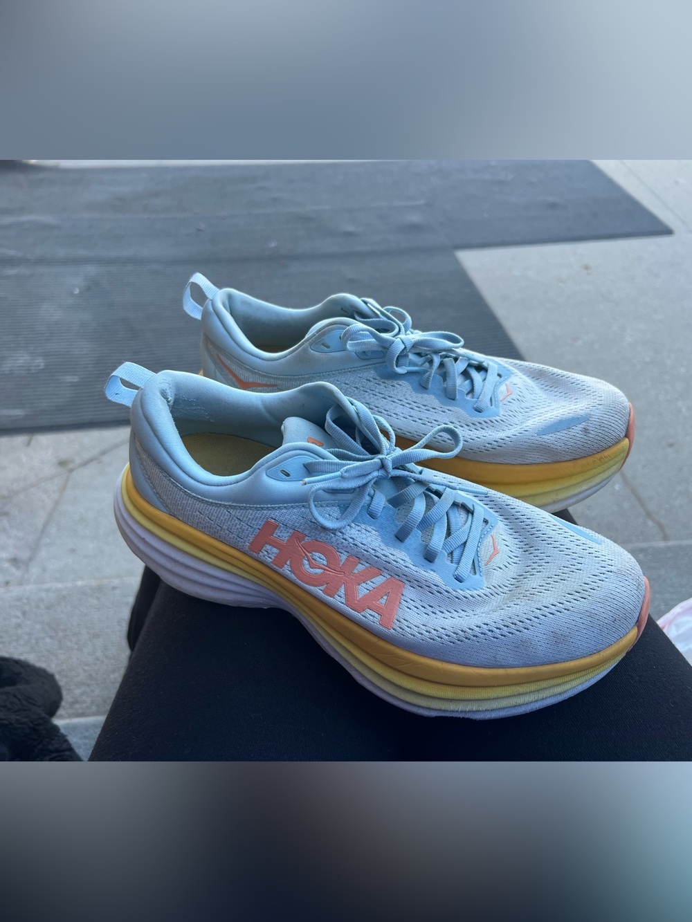 Hoka Lightweight Running Shoes in Sky Blue with Coral Logo